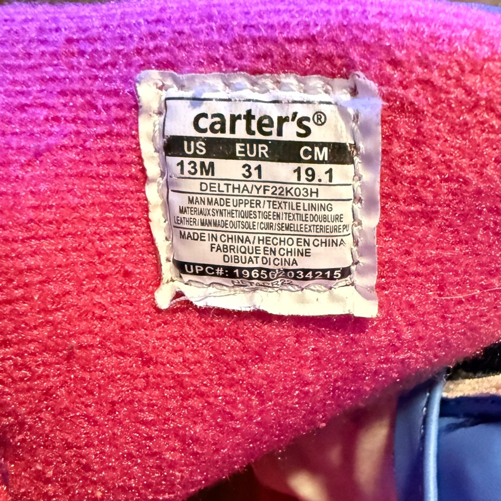Girl’s Carter’s Pink & Blue Leopard‎ Deltha Velcro Snow Boots, Size 13 - Picture 8 of 8